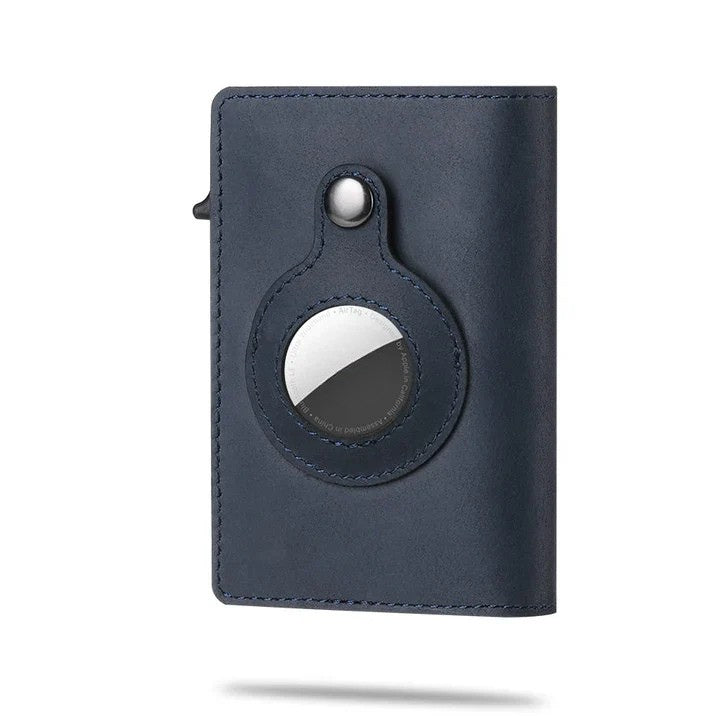 Carbon fiber aluminum smart wallet for men, AirTag ready, RFID security.