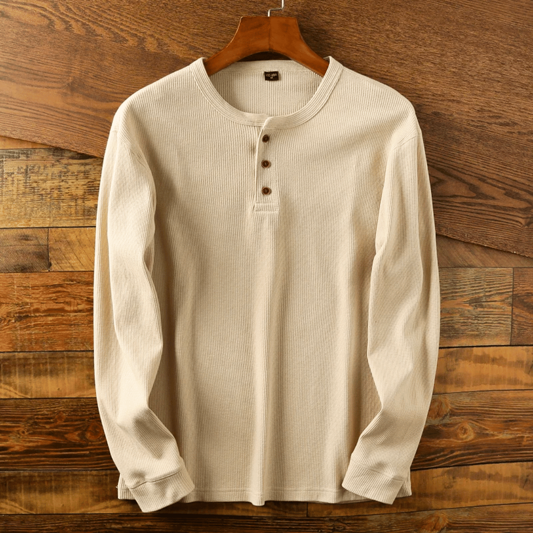 Stylish men's soft Henley neck shirt, ideal for casual fashion. Features button placket & long sleeves.