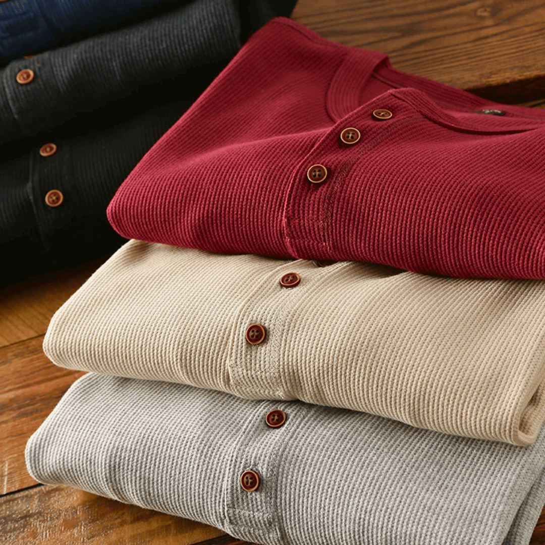 Classic men's fashion Henley top with long sleeves, offering ultimate softness & comfort for all-day wear.