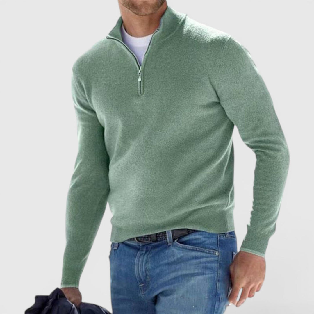 Men's soft quarter-zip polo sweater, a comfortable long-sleeve pullover for everyday style & casual wear.