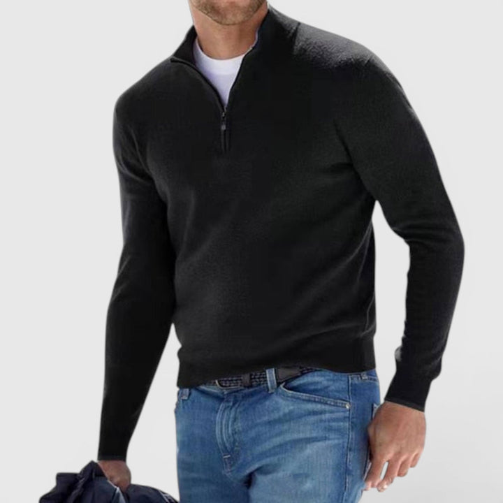 Versatile men's quarter-zip polo sweater. Comfortable long-sleeve polo pullover, great for casual & smart fashion.