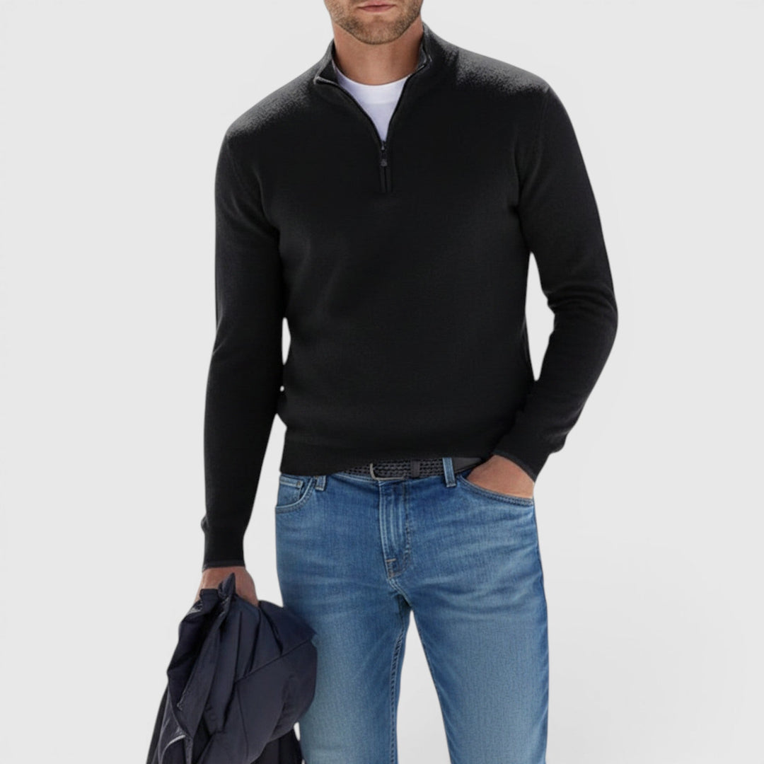 Men's polo pullover, a soft quarter-zip sweater for comfortable, smart casual long-sleeve everyday wear.