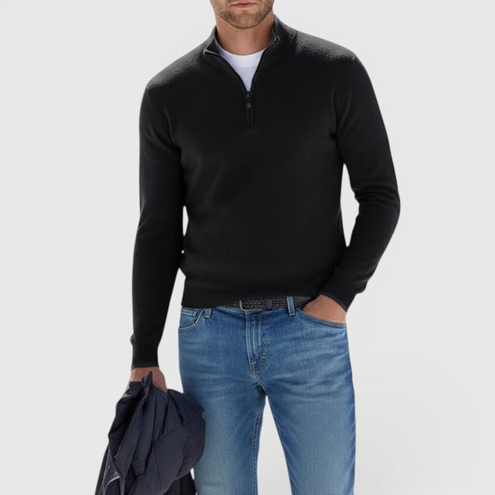 Men's polo pullover, a soft quarter-zip sweater for comfortable, smart casual long-sleeve everyday wear.