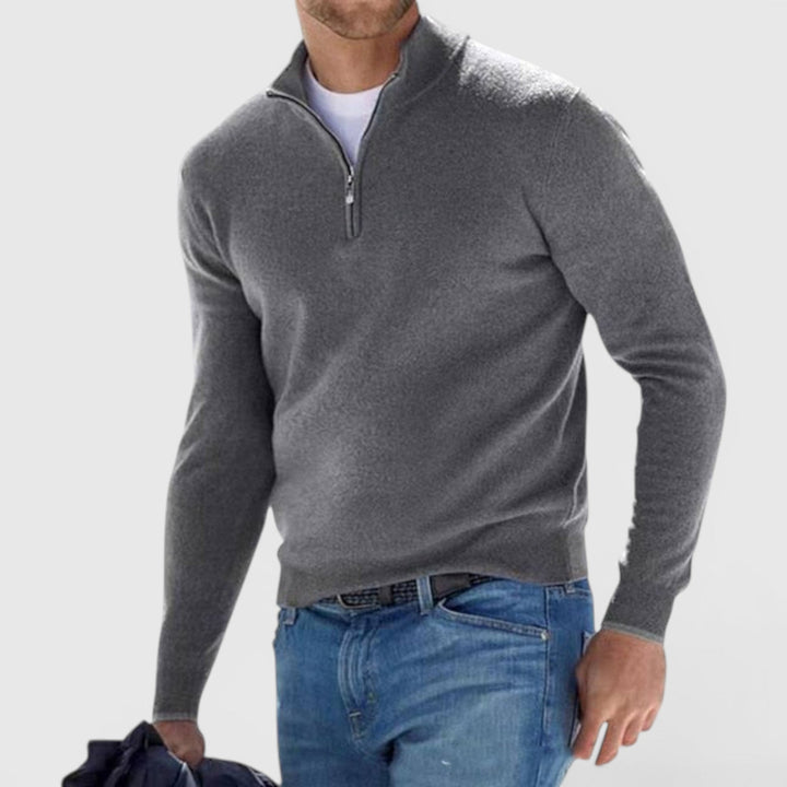 Men's versatile quarter-zip polo sweater, great for casual wear, smart casual, and comfortable everyday style.