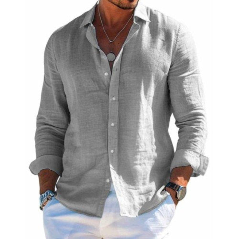 Men's solid color long sleeve casual summer button-front shirt