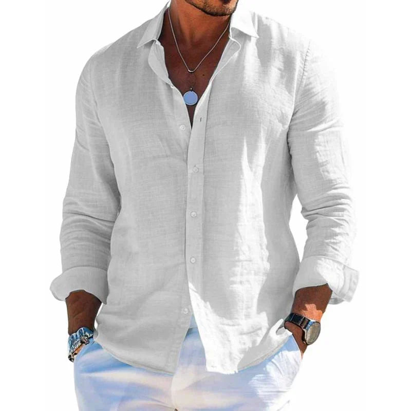 Versatile men's summer button-front shirt in solid color