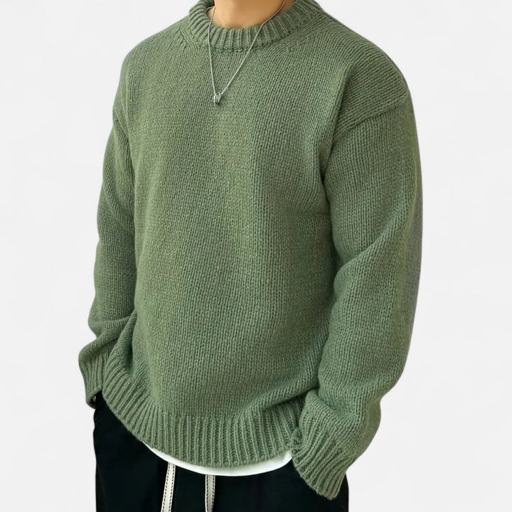 Men's solid crew neck pullover sweater, comfortable fit for casual wear.