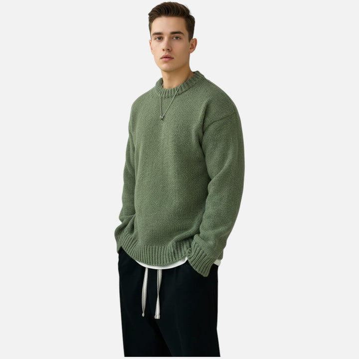 Timeless style men's long sleeve crew neck sweater, perfect for fall fashion.