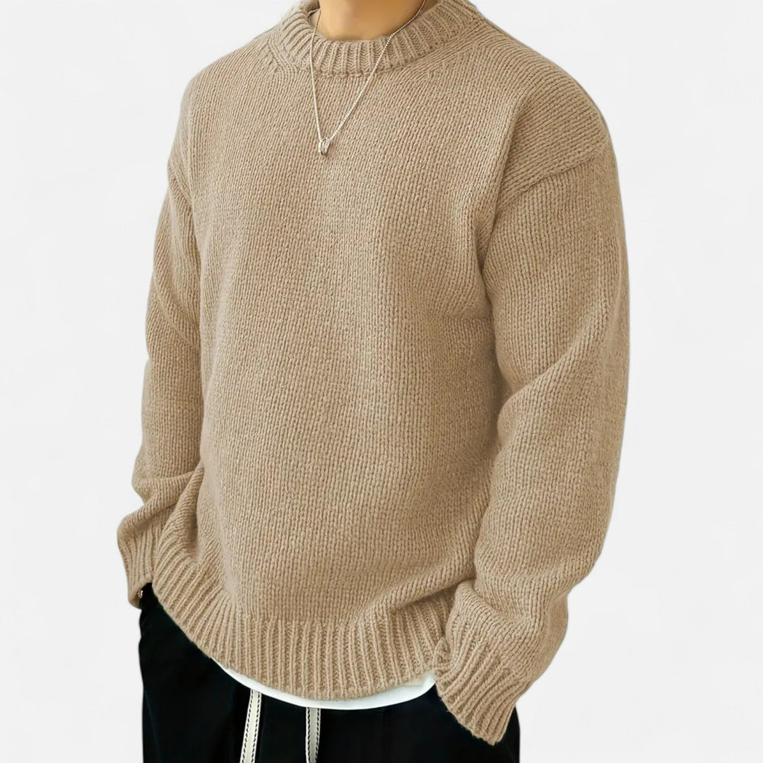Solid color men's long sleeve pullover, essential for stylish fall and winter looks.