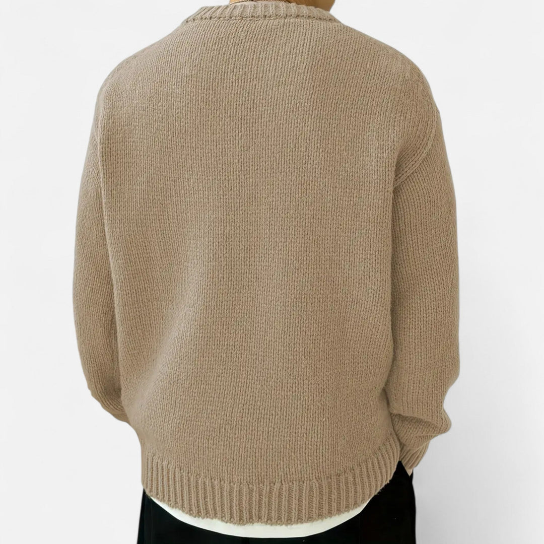 Classic men's pullover sweater with a crew neckline, perfect for layering.