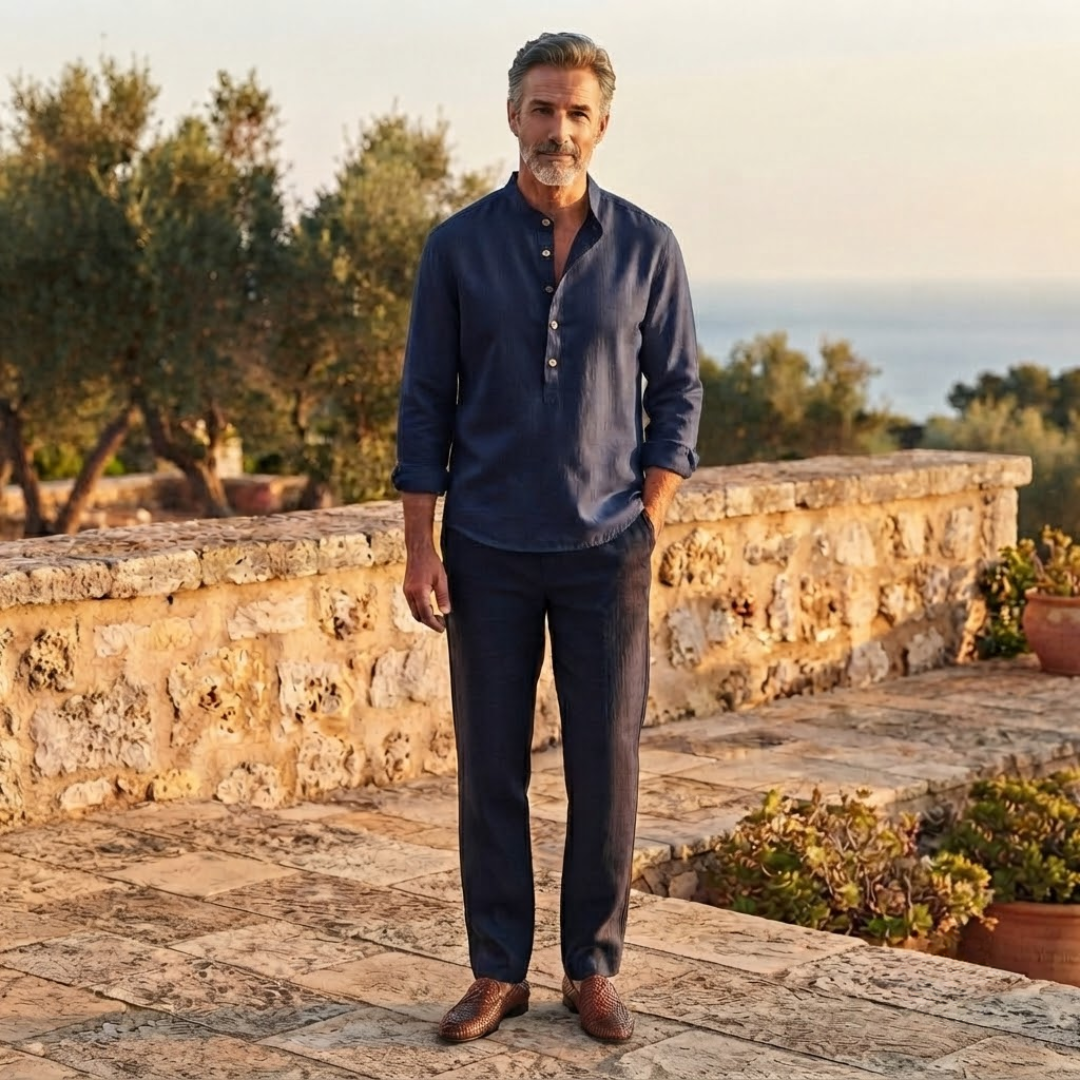 Comfortable men's relaxed fit long sleeve casual shirt, half button placket, perfect for versatile everyday style.