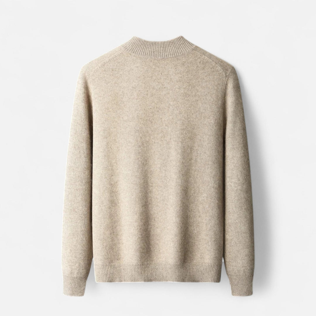 Long sleeve cuff detail of a comfortable men's zippered cardigan, ideal for everyday layering.