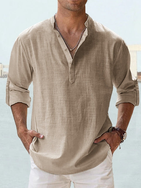Back view of the men's Spencer long sleeve button-up shirt, showing its breathable and comfortable design.