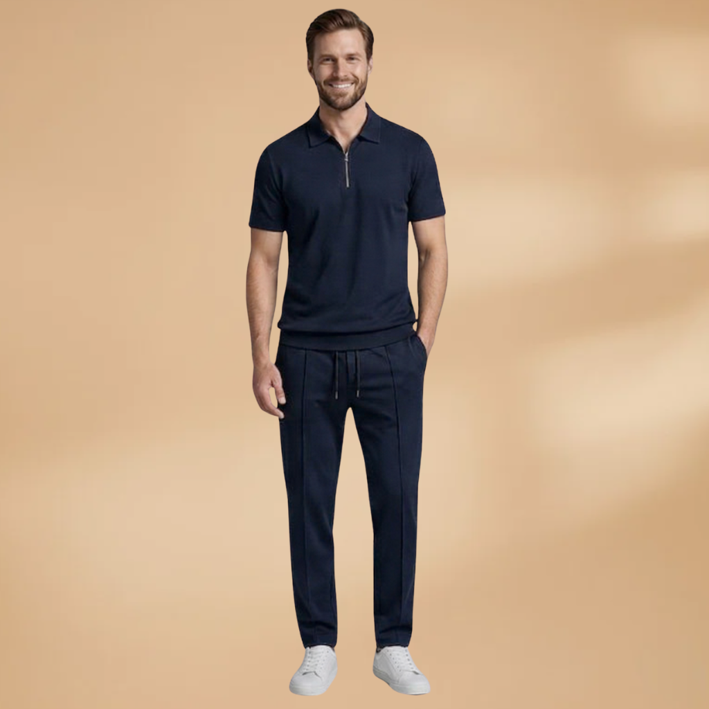 Men's fashion: casual wear set with a relaxed, sporty silhouette.