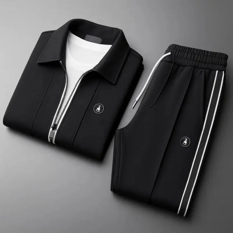 Athletic men's zip-up tracksuit top & matching joggers. Perfect two-piece set for workout, running, or relaxed loungewear.