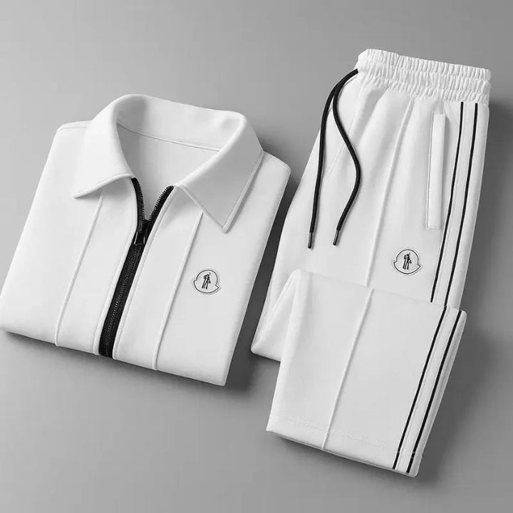 Casual men's loungewear tracksuit set with a zip-up top and stylish joggers, perfect for relaxation or everyday comfort.