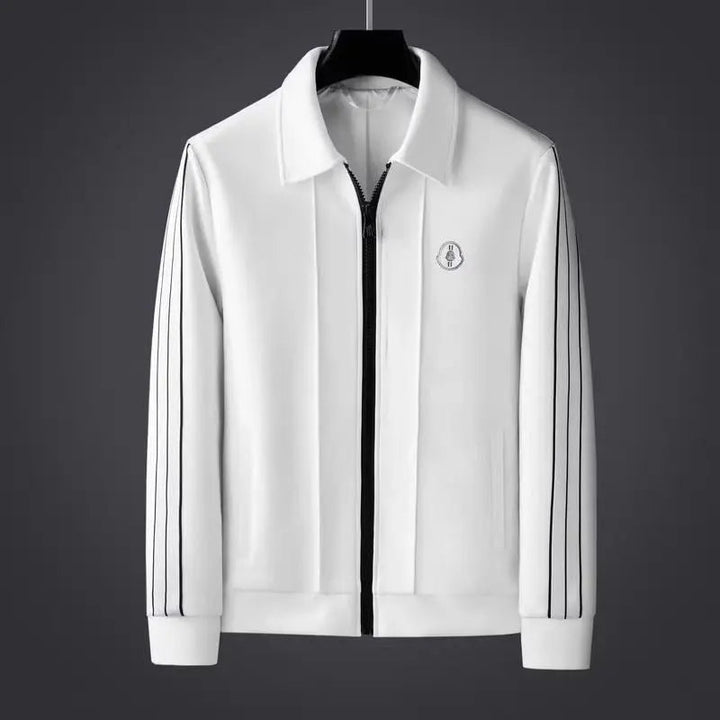 Minimalist men's sporty zip-up tracksuit set & joggers. Modern athletic two-piece for versatile active & casual fashion.