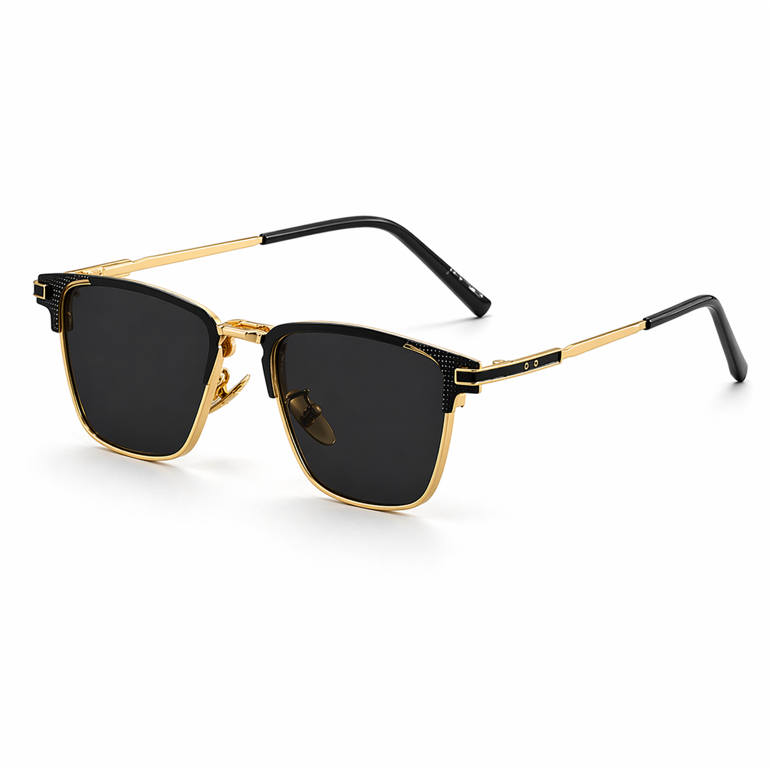 Fashionable men's square frame sunglasses featuring dark lenses, metal trim, and UV protection for a stylish look.