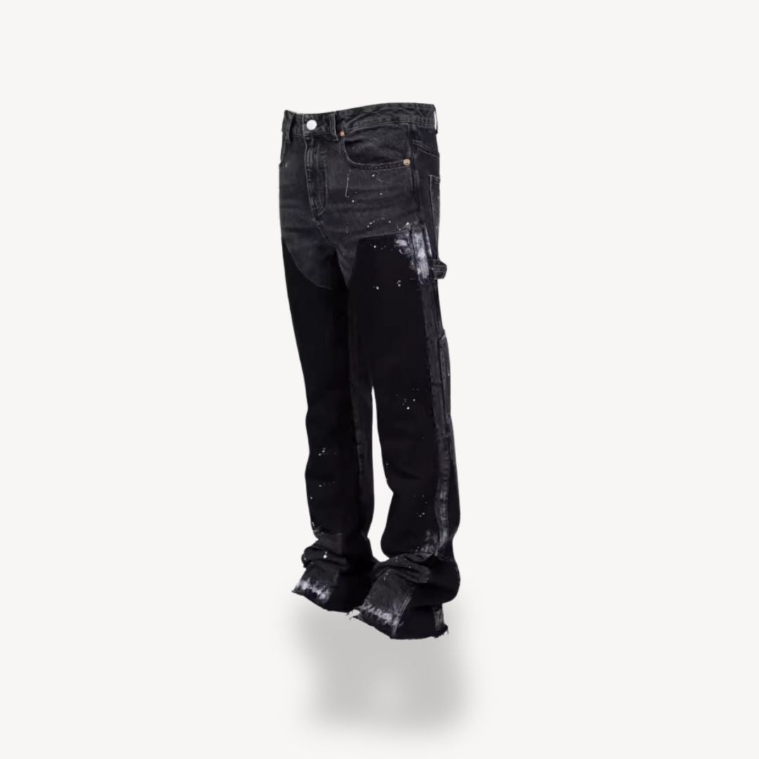 Stylish black men's stacked slim fit jeans, offering a trendy look & comfortable denim for casual wear.