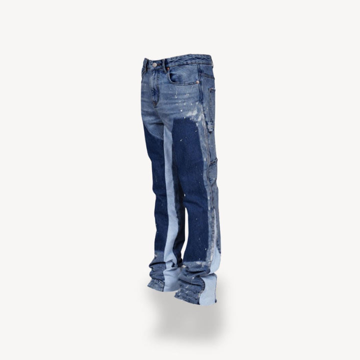 Trendy gray men's stacked slim fit denim jeans, combining modern fashion with all-day comfort for men.