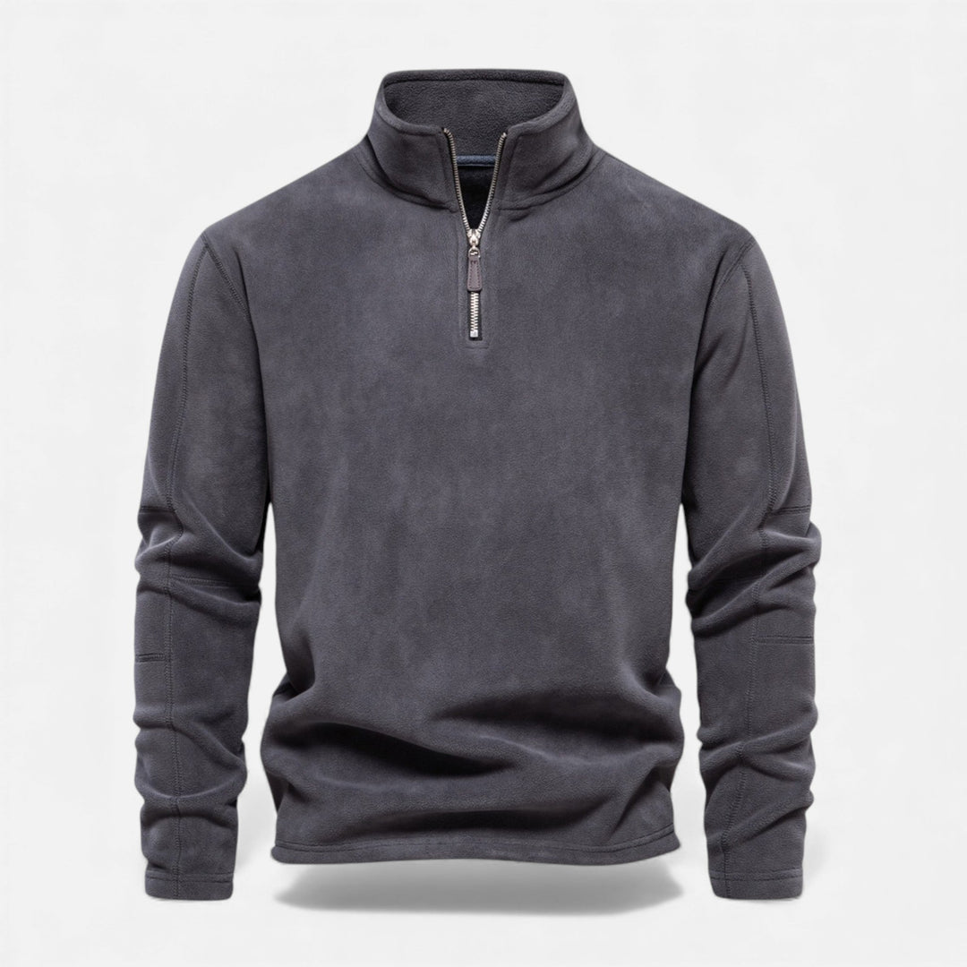 Men's stand-collar fleece zipper pullover sweatshirt in black