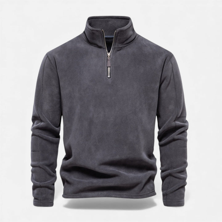 Men's stand-collar fleece zipper pullover sweatshirt in black