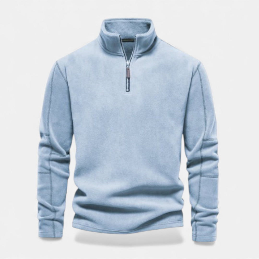 Men's stand-collar fleece pullover available in multiple colors