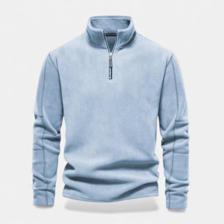 Men's stand-collar fleece pullover available in multiple colors