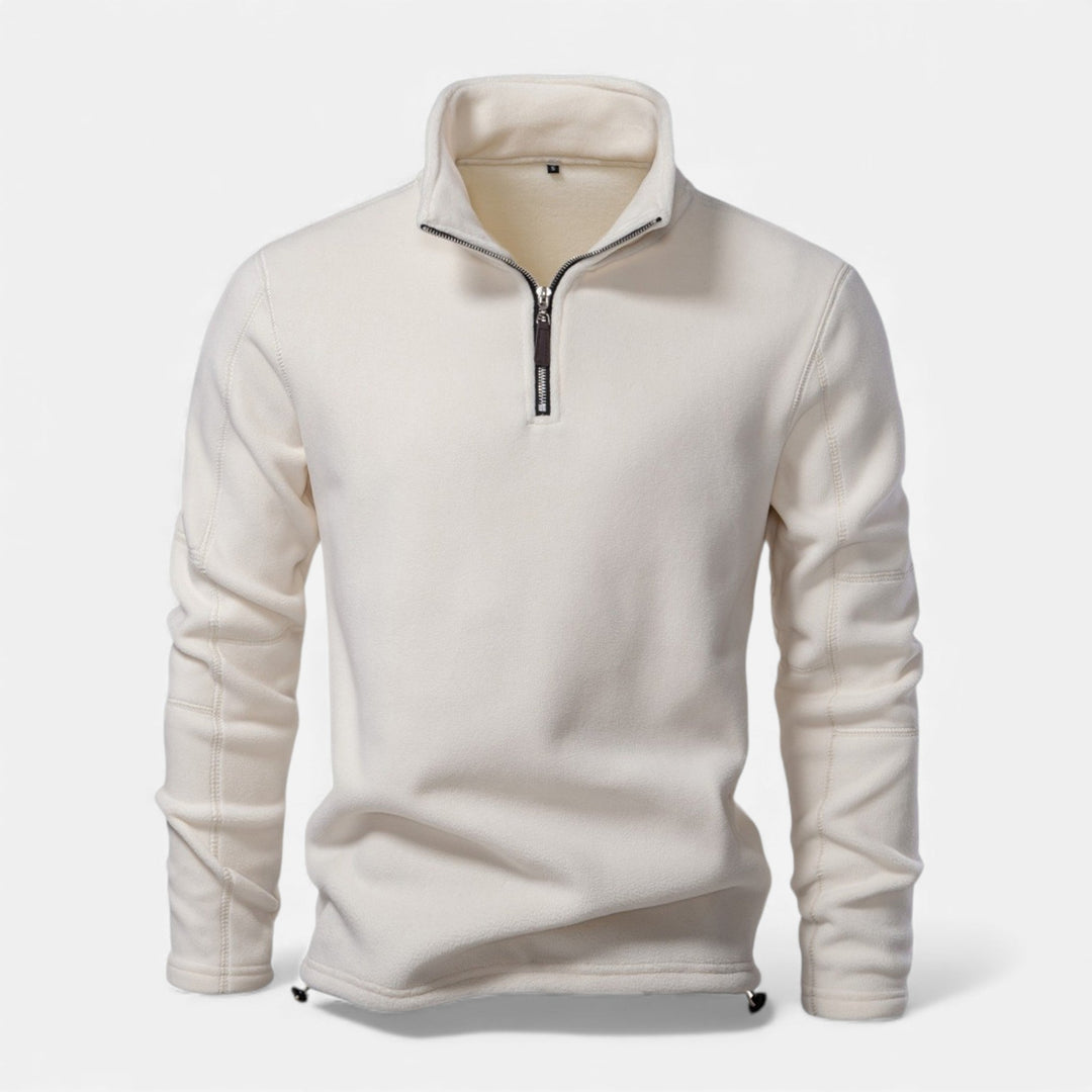 Comfortable men's knit top with a high stand collar and convenient zipper