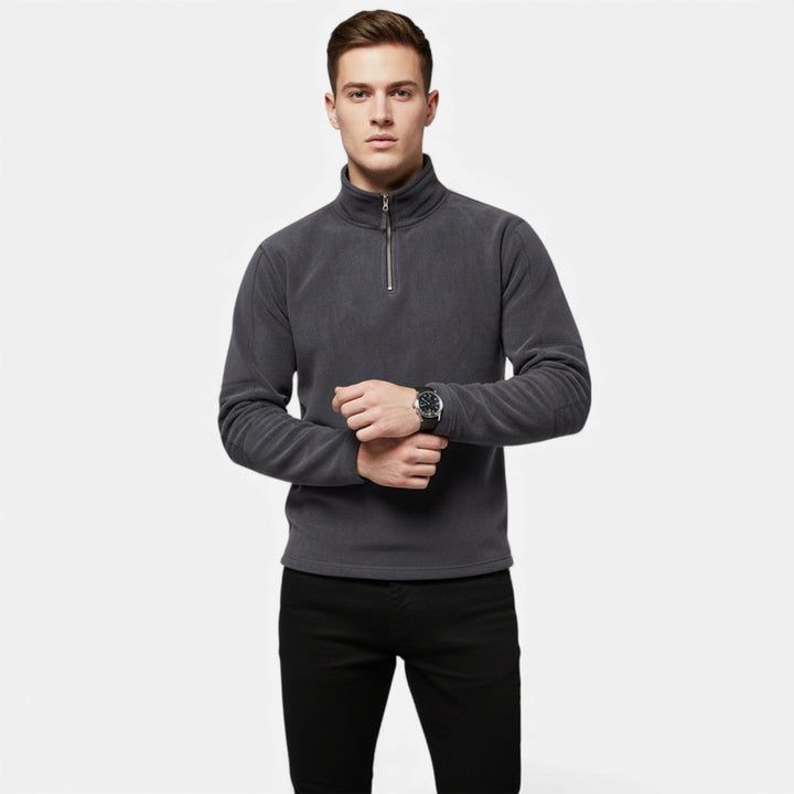 Close-up of the soft fleece lining in a men's zippered sweatshirt