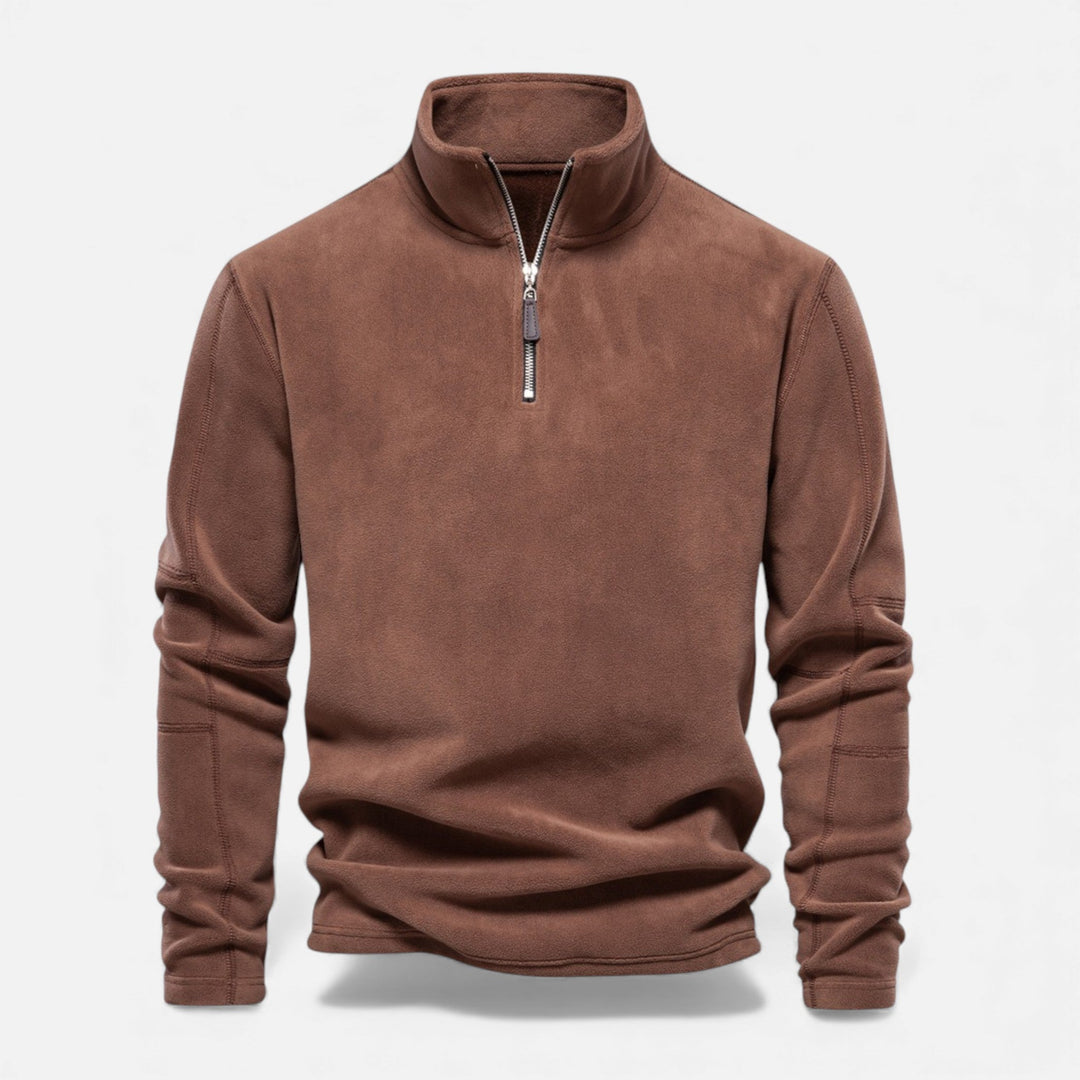 Men's winter wear: cozy knit stand-collar pullover with zipper detail