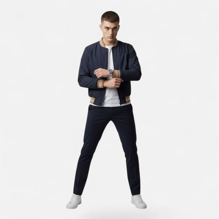 Modern men's outerwear: the effortless stand-collar non-iron jacket.