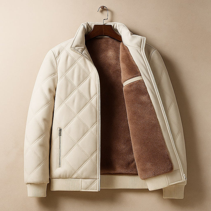 Stylish men's quilted bomber jacket with a stand collar, perfect for fall & winter casual wear and everyday outerwear.