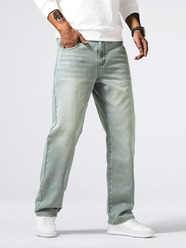Men's straight leg bottoms, perfect for casual styling, with a distinct washed finish for a laid-back vibe.