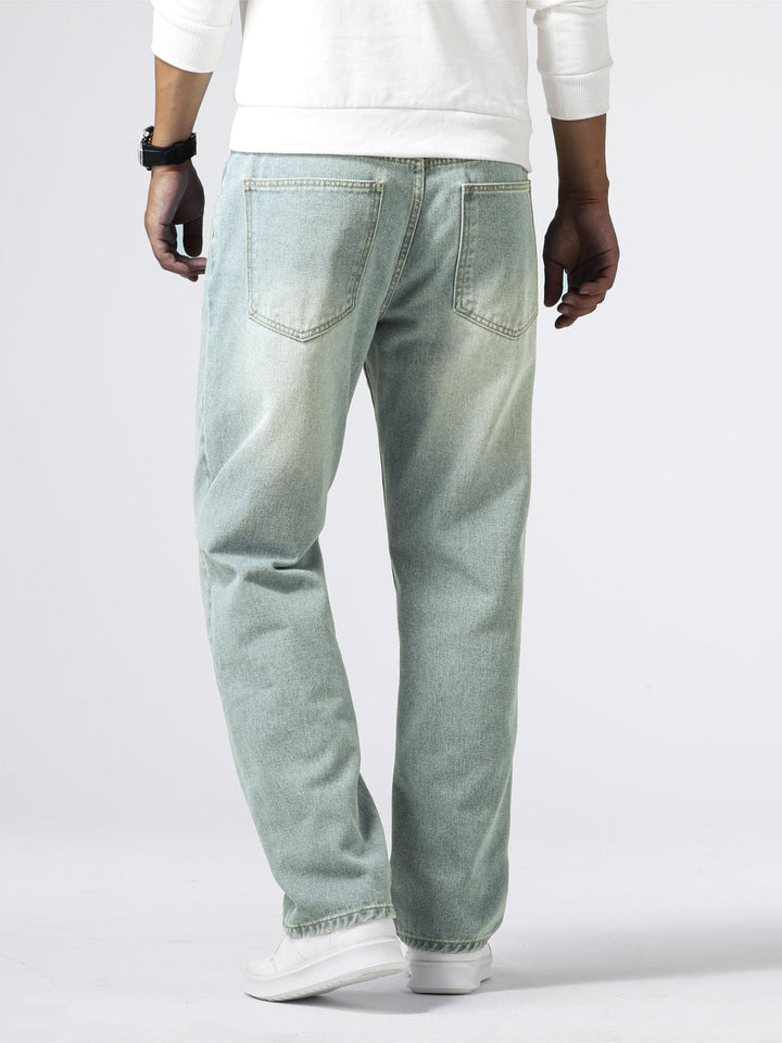 Durable men's casual trousers, straight leg cut, offering comfort and style with a soft washed finish.