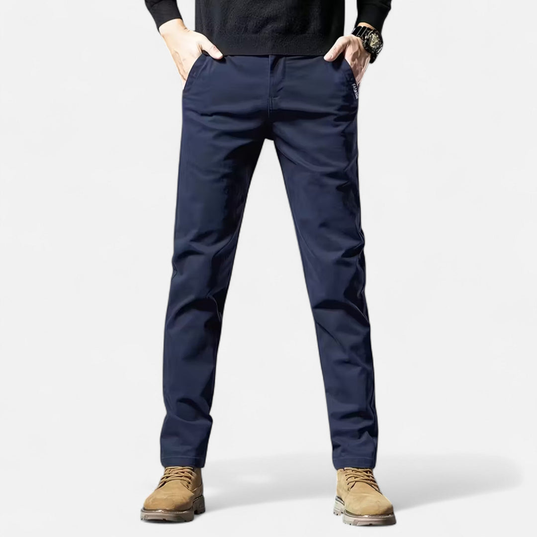Black men's tailored pants with a comfortable straight-leg fit for everyday style.