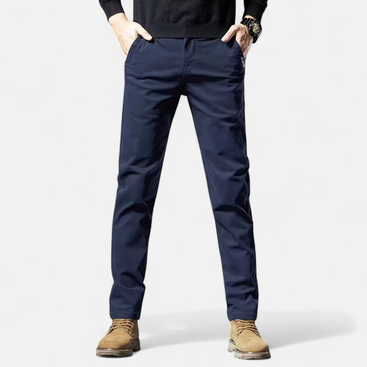 Black men's tailored pants with a comfortable straight-leg fit for everyday style.