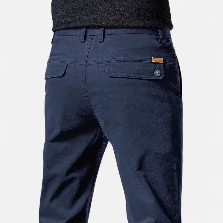 Men's classic style cotton trousers in a straight-leg cut, offering everyday comfort.