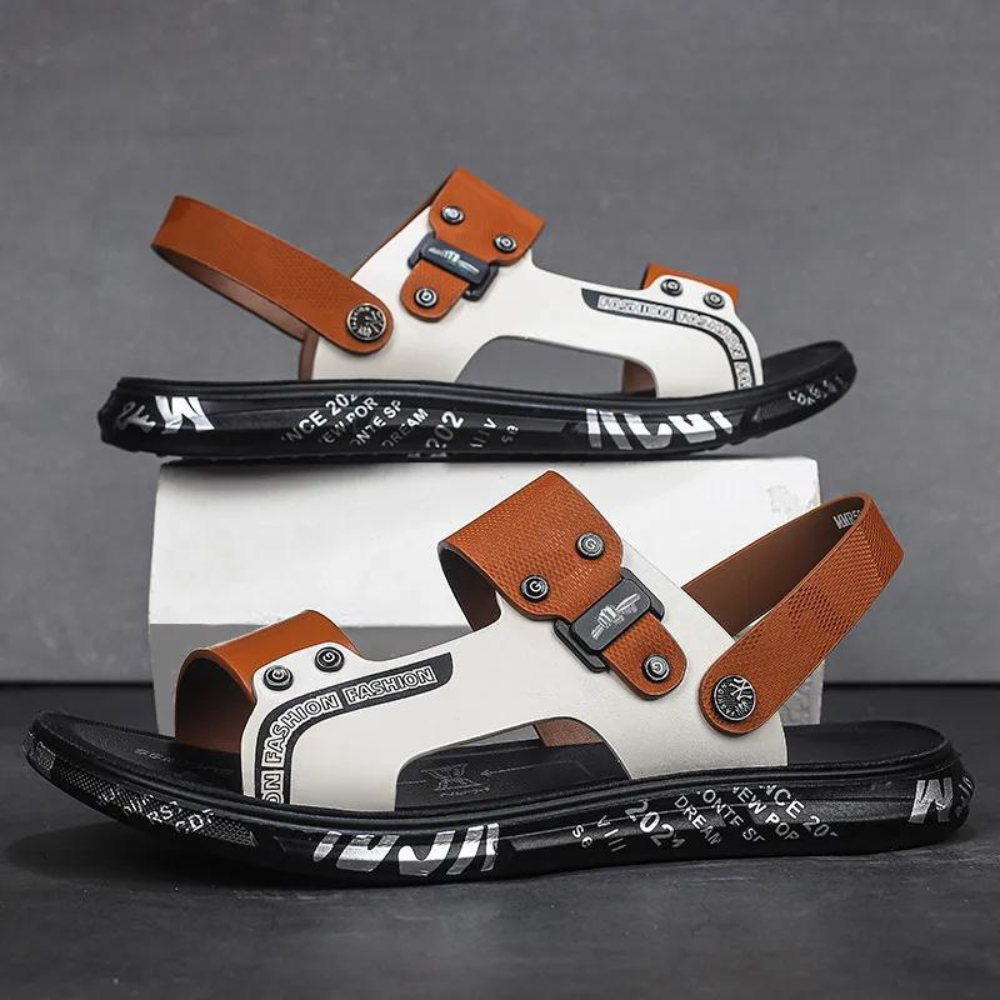 Men's strap sandals with buckle detail, cushioned sole. Perfect for comfortable summer walking and outdoor style.
