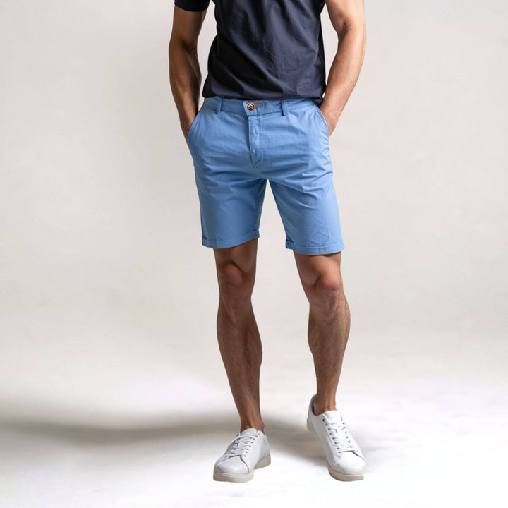 Men's stretch chino shorts in classic beige, perfect for comfortable everyday wear.