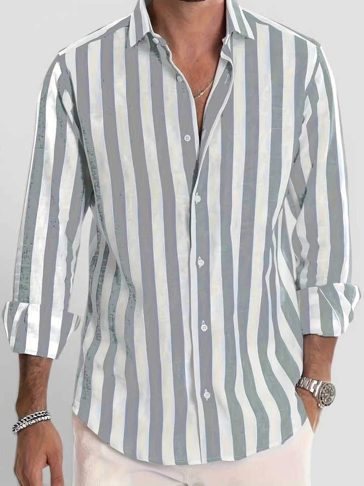 Men's casual striped button-up shirt, long sleeve, perfect for spring, summer, and relaxed fashion.