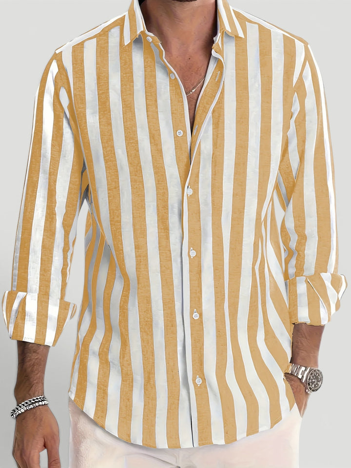 Classic men's striped button-up shirt, long sleeve, offering a relaxed fit for versatile spring & summer.
