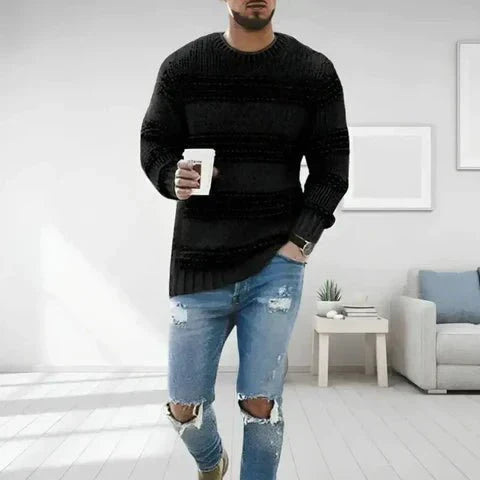 Men's striped crew neck long sleeve sweater, perfect for autumn and winter casual fashion.