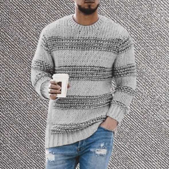 Casual men's striped crew neck long sleeve sweater, a versatile and comfortable fashion pullover.