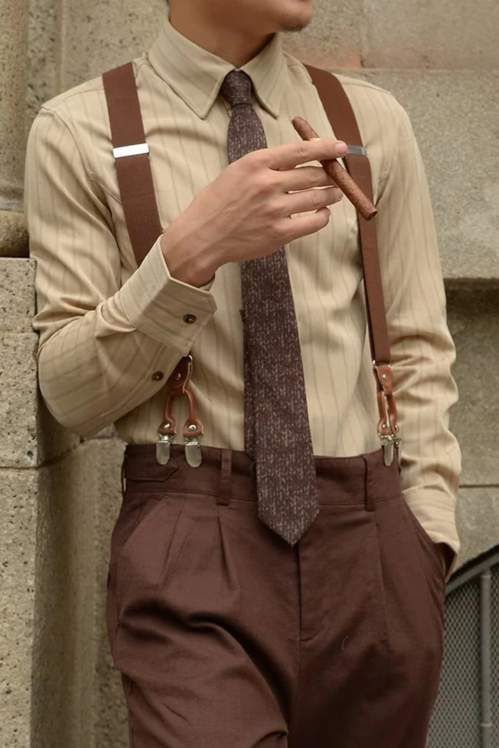 Classic men's striped button down long sleeve shirt with crisp collar for professional look.