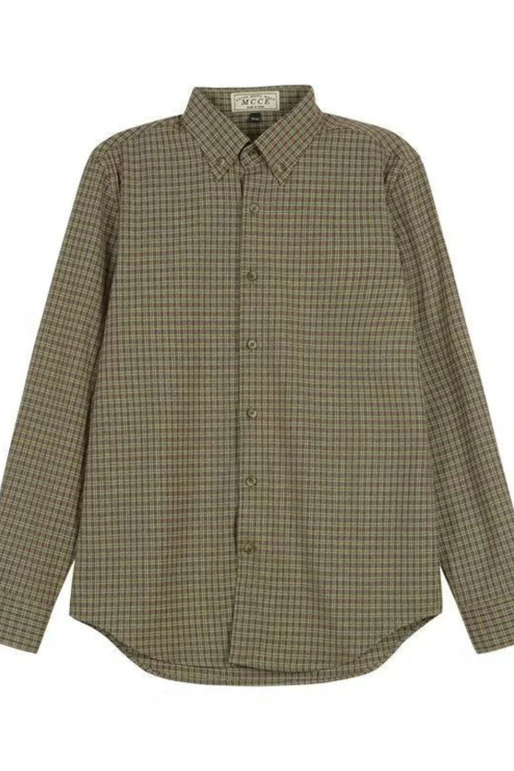Front view of a men's striped long sleeve button down shirt, perfect for formal office wear.