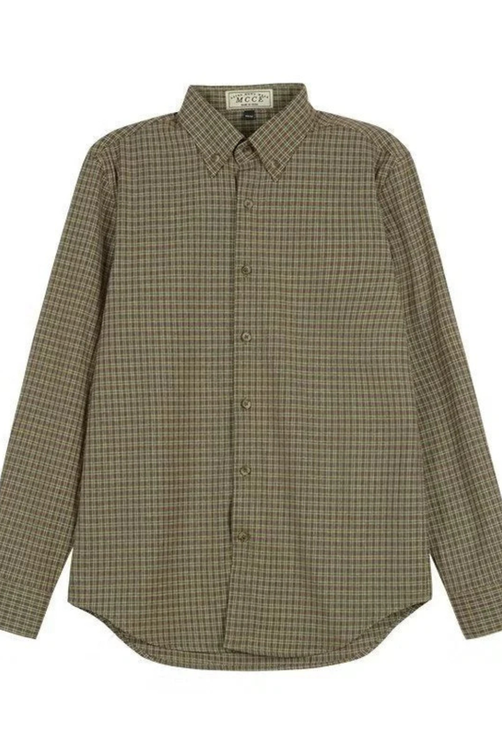 Front view of a men's striped long sleeve button down shirt, perfect for formal office wear.