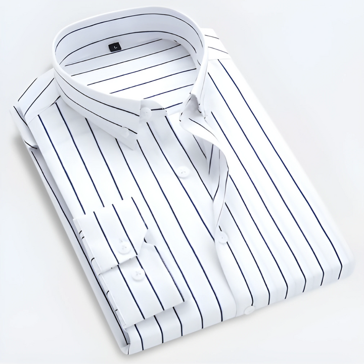 Versatile men's striped long sleeve shirt for smart casual, business casual, or everyday fashion.
