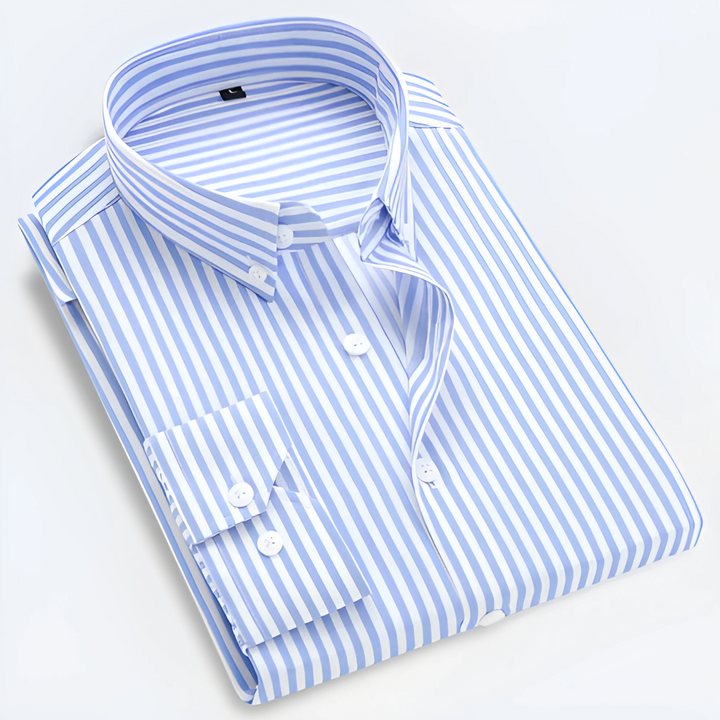 Sharp men's striped long sleeve button-down shirt, suitable for formal or casual business fashion.