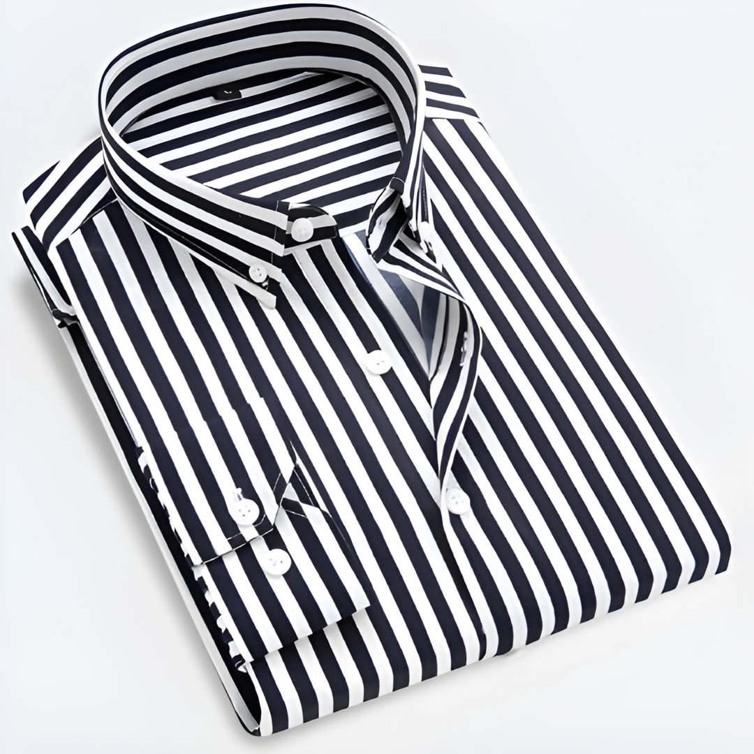 Classic men's striped long sleeve shirt for spring & autumn, perfect smart casual button-down fashion.